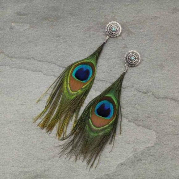 Peacock Feather Earrings LAST ONE!! - Picture 3 of 3